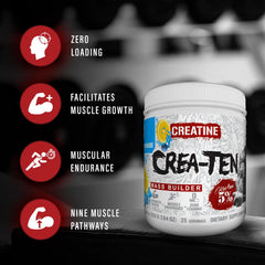 CreaTEN fruit punch powder close-up, flavorful training supplement.