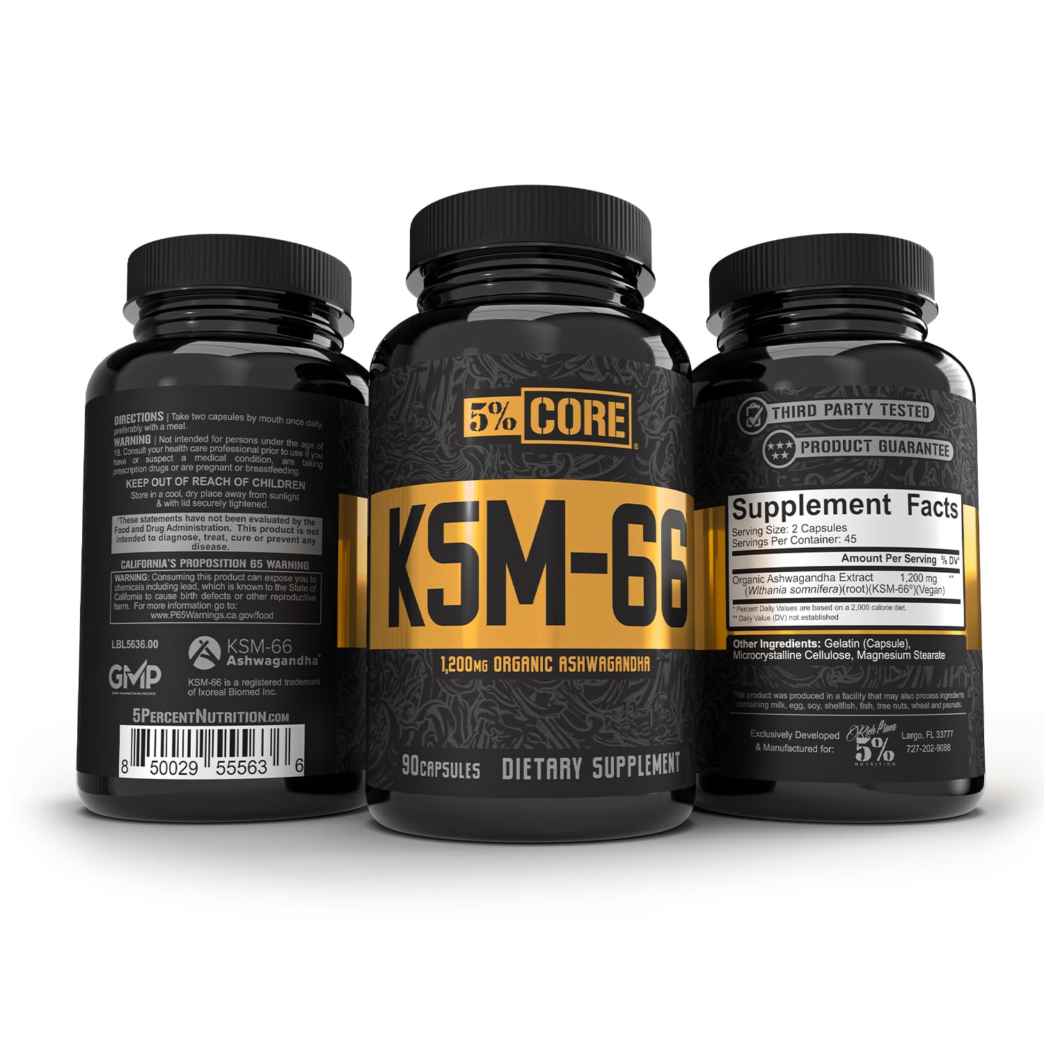 5% Nutrition Core KSM-66 Ashwagandha capsules for convenient daily stamina