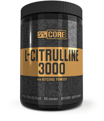 5% Nutrition Core L-Citrulline 3000 with glycerol bottle shows nitric oxide support and hydration potential.