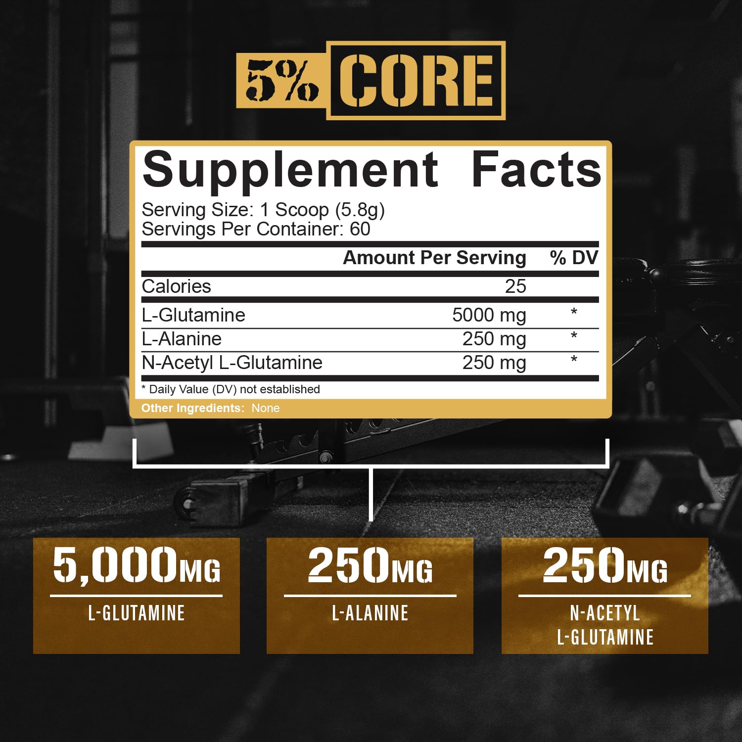 Scoop and dispense Core L-Glutamine powder for easy mixing after workouts.