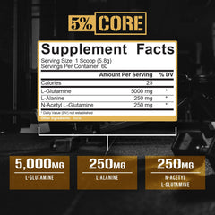 Scoop and dispense Core L-Glutamine powder for easy mixing after workouts.