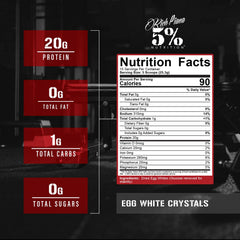 5% Nutrition Egg White Crystals scoop showing exact 20 g serving option.