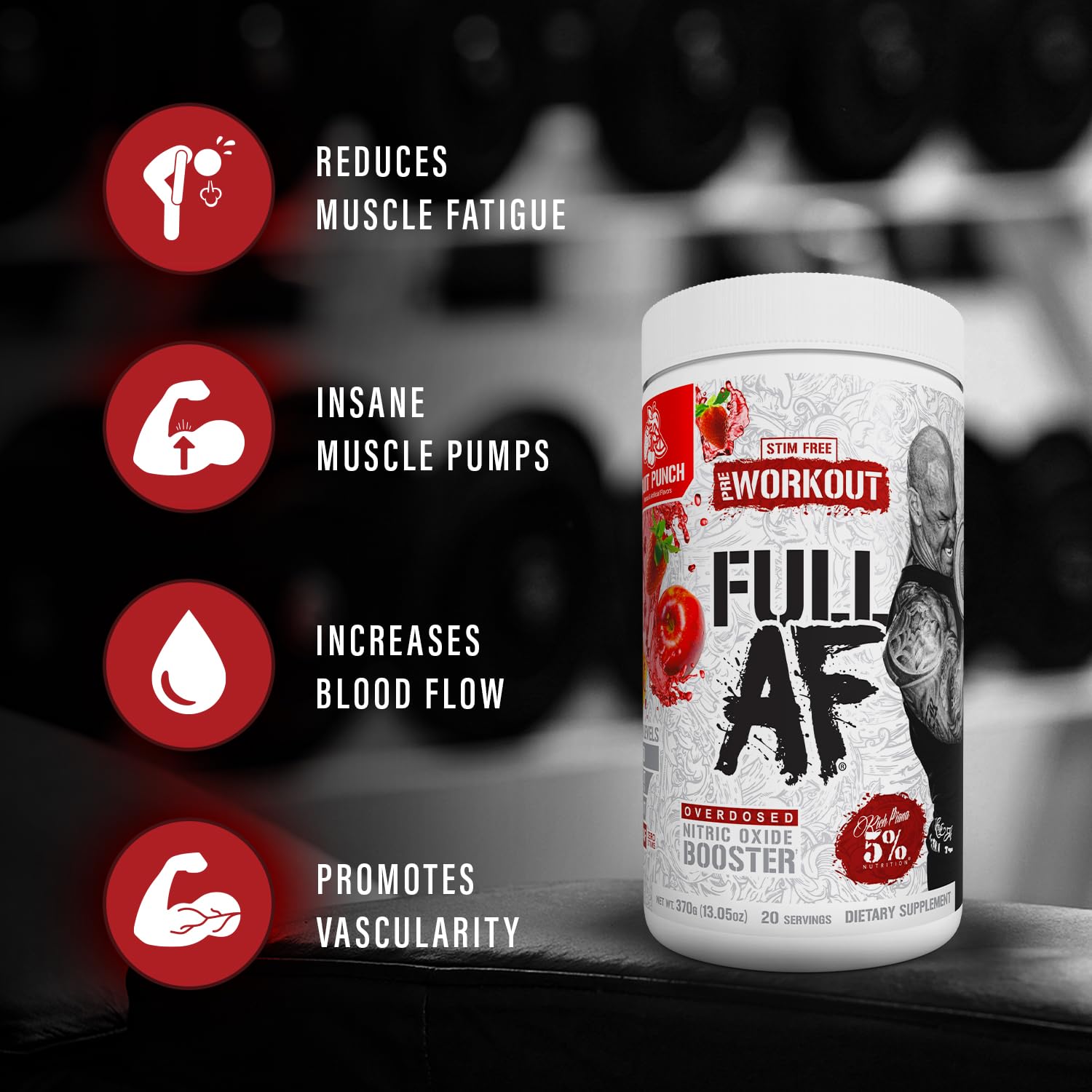 Stacked FullAF bottles on wood surface suggesting stack-friendly setup.