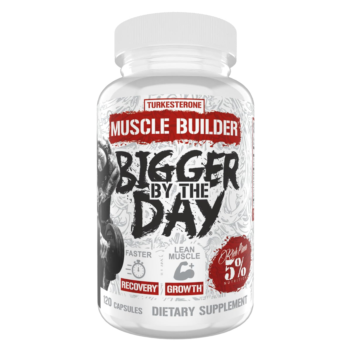 5% Nutrition Rich Piana BiggerByTheDay bottle pour shows potential lean gains