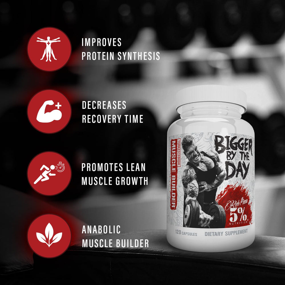 5% Nutrition Rich Piana BiggerByTheDay label close-up with key ingredients