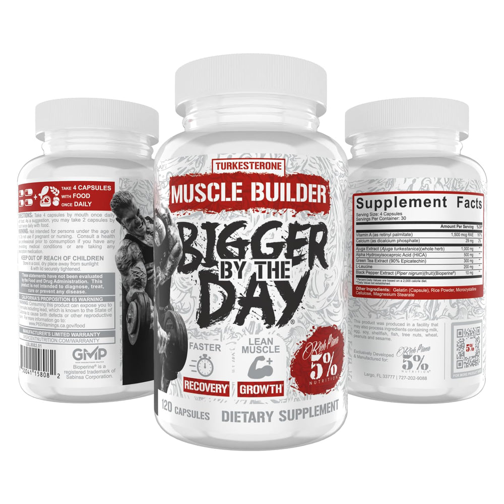 5% Nutrition Rich Piana BiggerByTheDay shaker with mixed formula