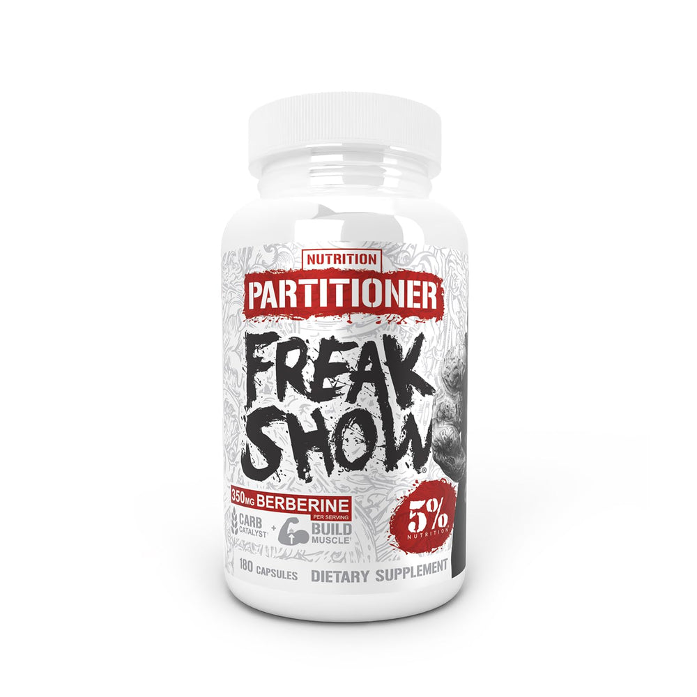 5% Nutrition Rich Piana Freak Show bottle closeup highlighting berberine for carb balance