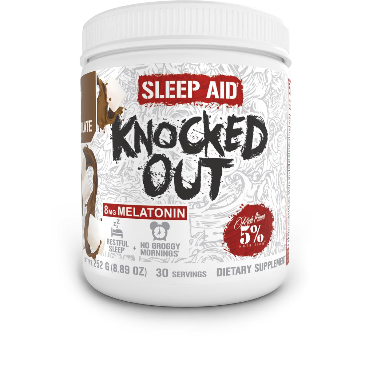 Rich Piana Knocked Out bottle on a mug for post-workout recovery.