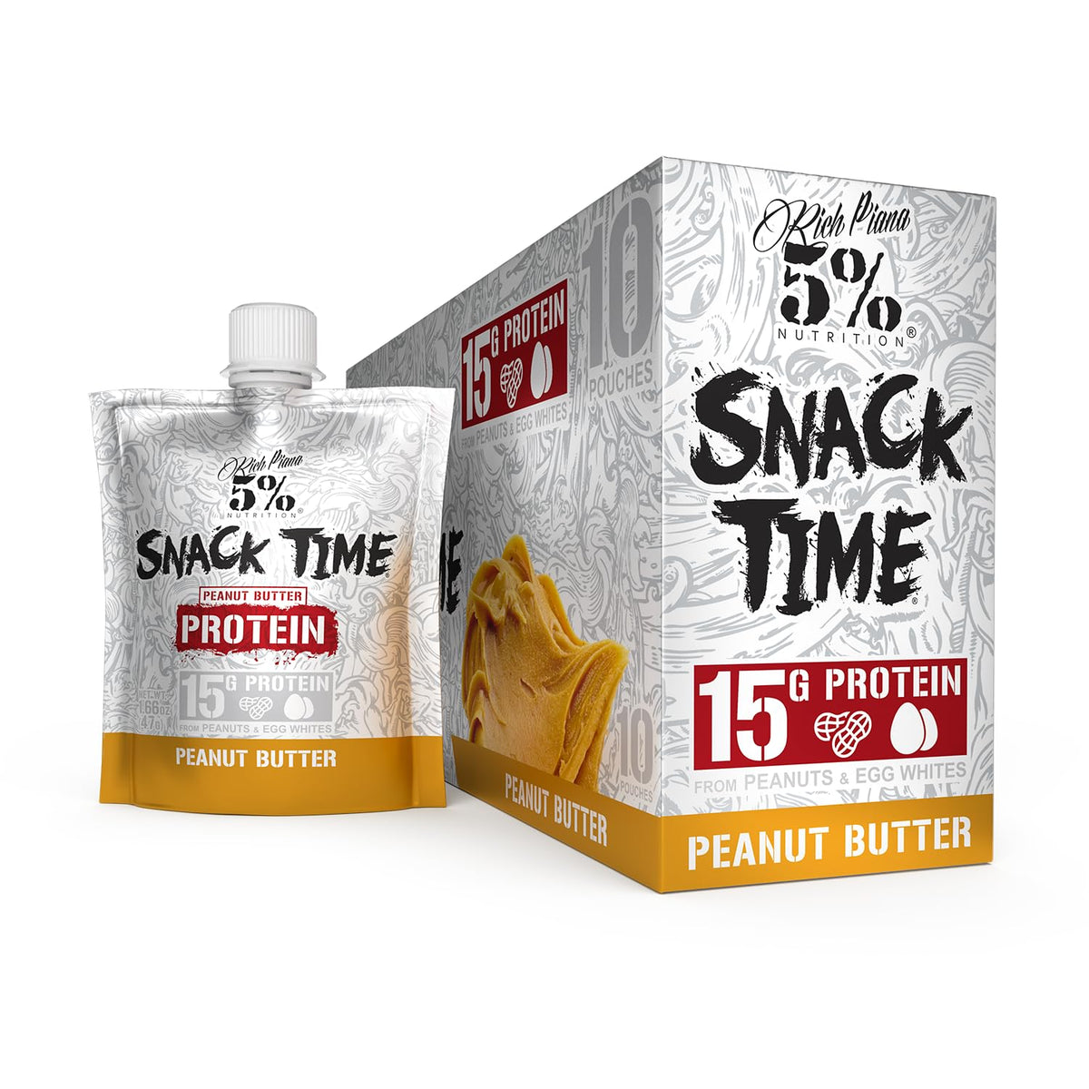 5% Nutrition Snack Time front pack, high-protein on-the-go snack.