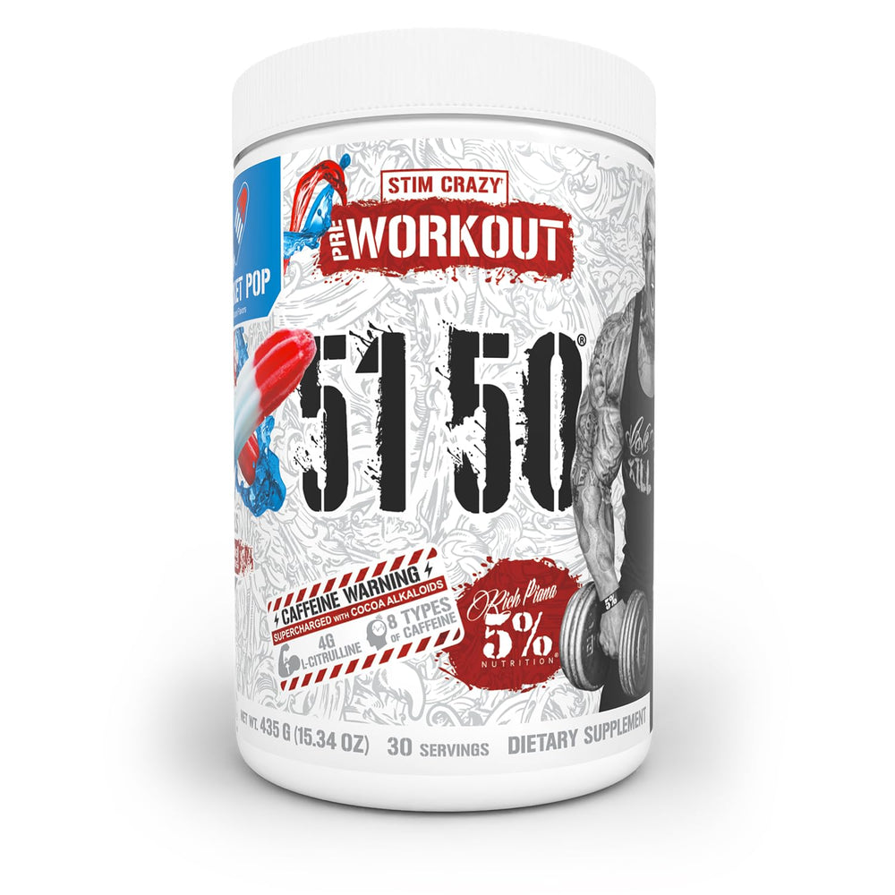 5% Nutrition Rich Piana 5150 tub front for explosive energy during workouts.