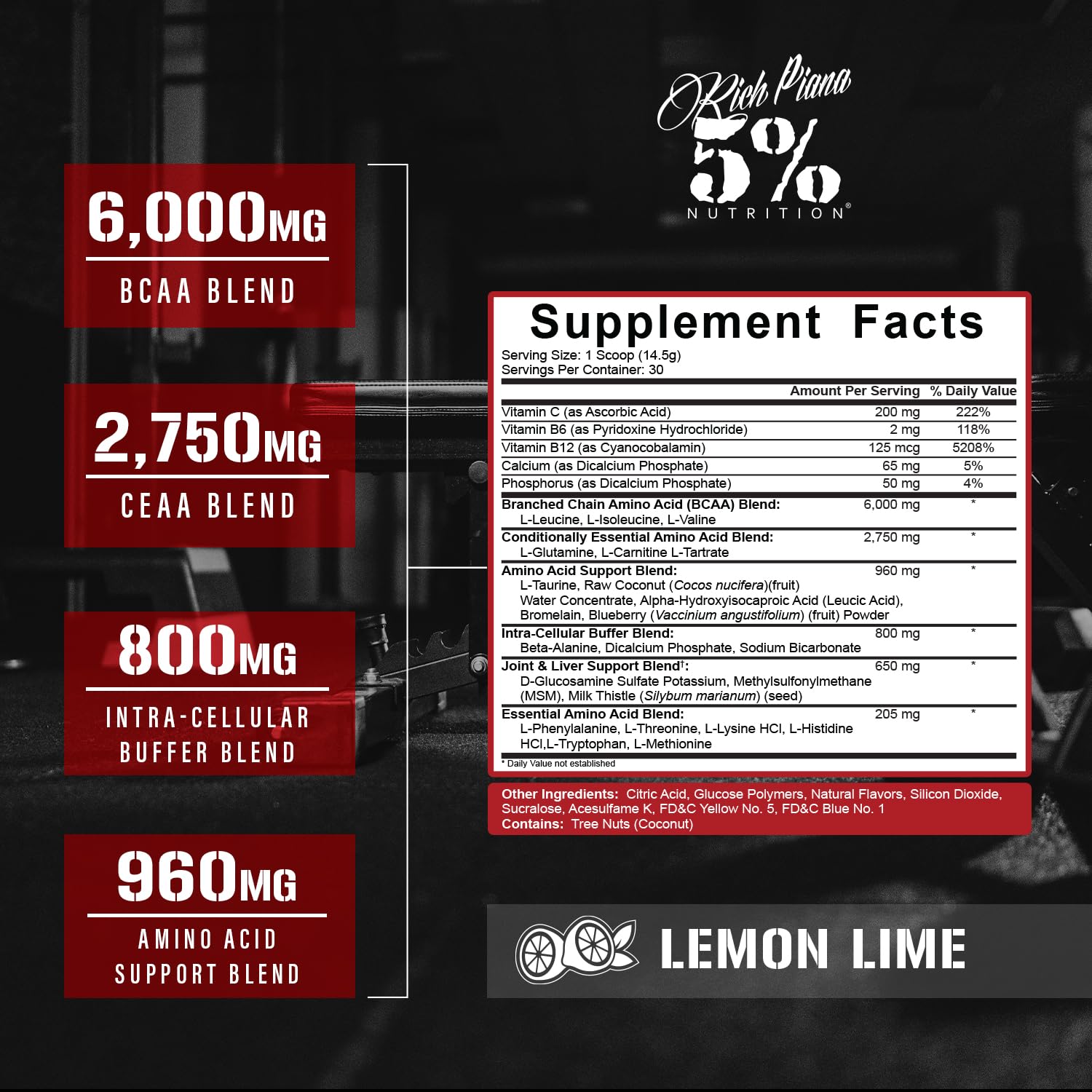 ADYM scoop beside tub highlights lemon lime amino blend.