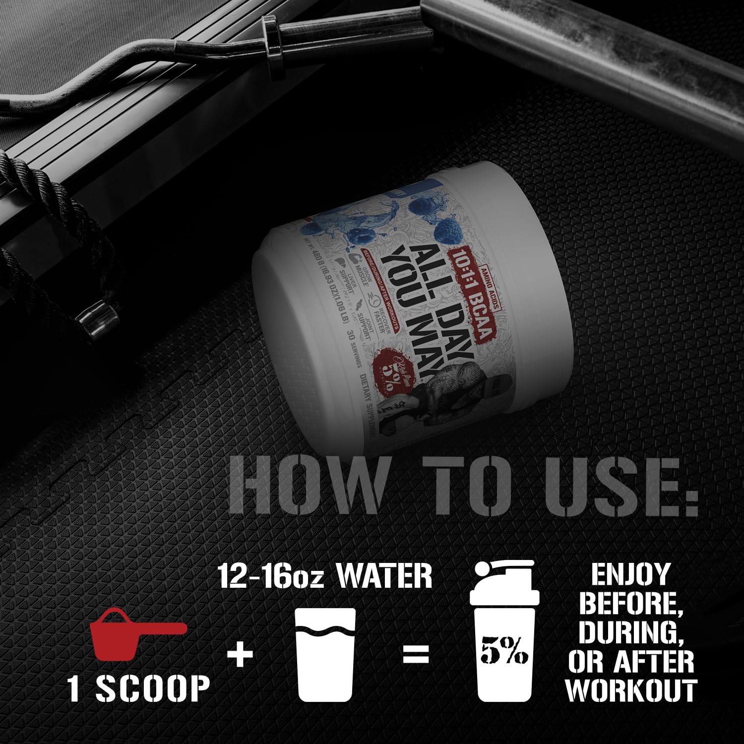Product ingredient list highlights EAAs, BCAAs, and electrolytes.