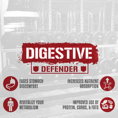 Rich Piana Digestive Defender capsules close-up showing probiotic and enzyme blend