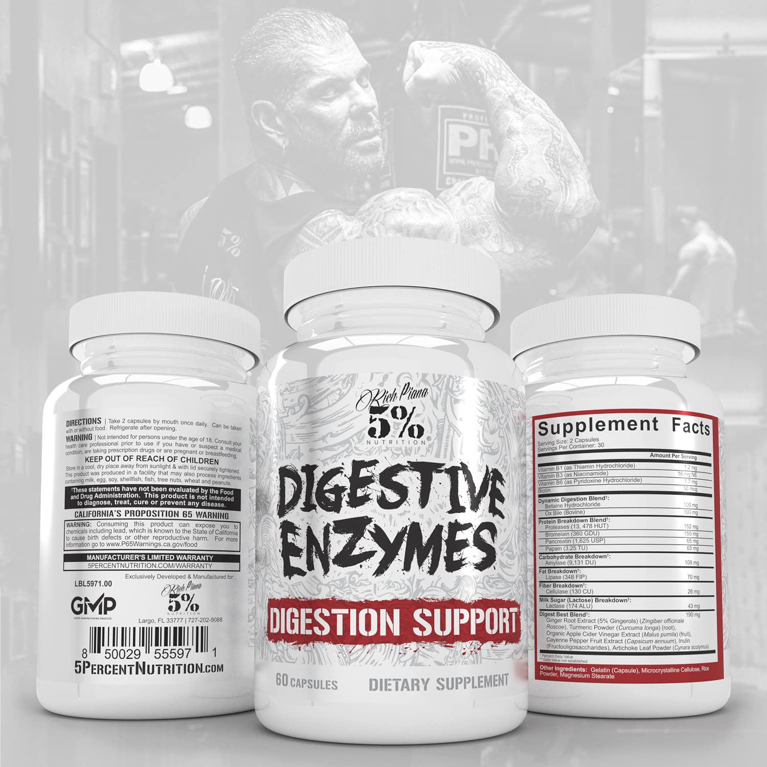 Rich Piana Digestive Defender probiotic blend shows 75 billion CFUs