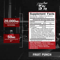 5% Nutrition Rich Piana Pump Shot bottle pour showing ready-to-drink workout boost