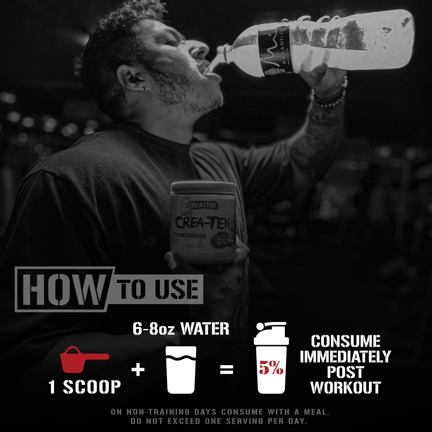 5% Nutrition CreaTEN Accelerate dissolves easily in water for consistent intake.