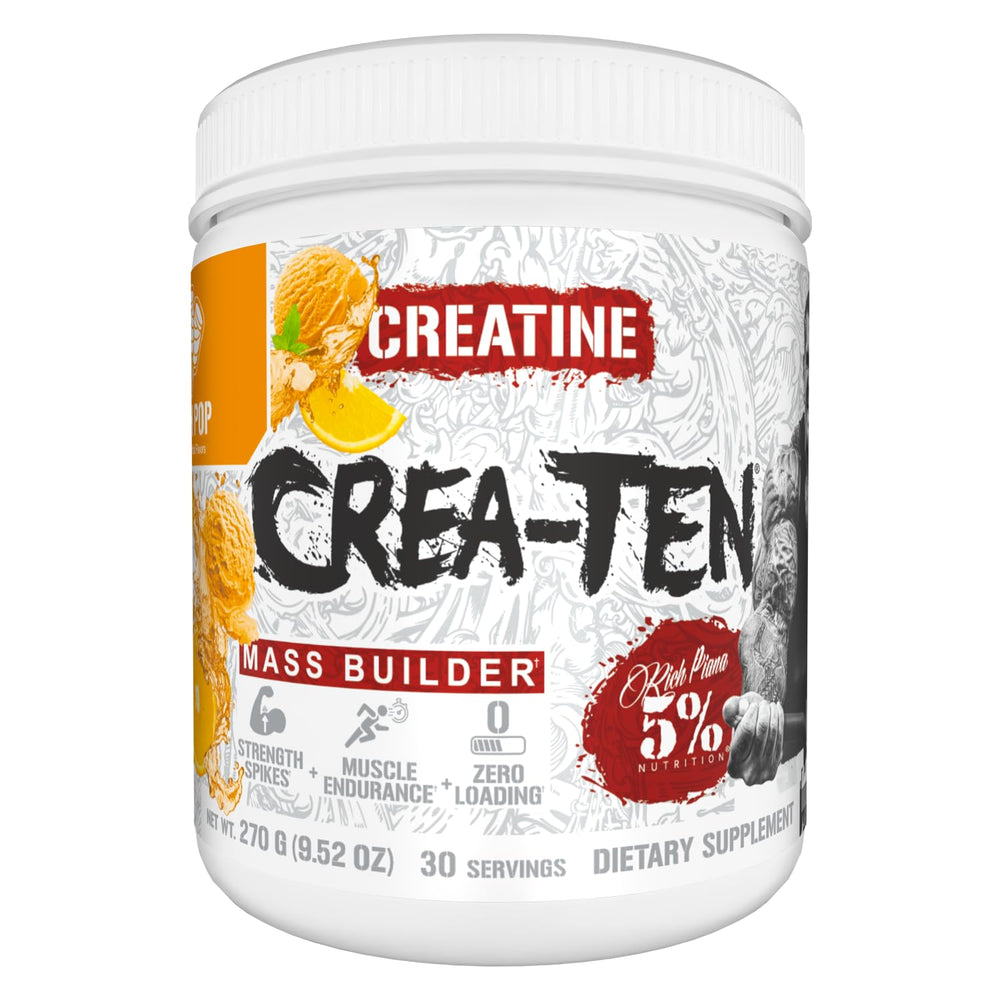 5% Nutrition CreaTEN complex bottle pour for quick pre-workout mix