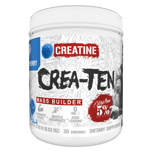 5% Nutrition CreaTEN Complex bottle pour enables quick post-workout dosing.