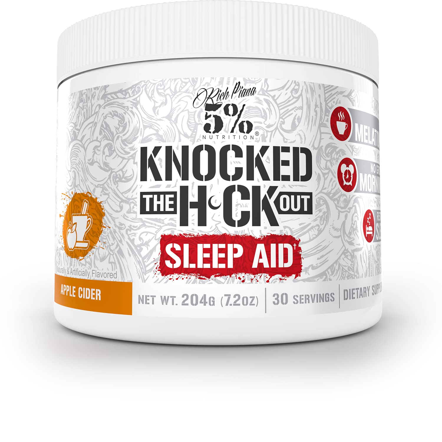 5% Nutrition Rich Piana Knocked Out apple cider bottle for night-time support