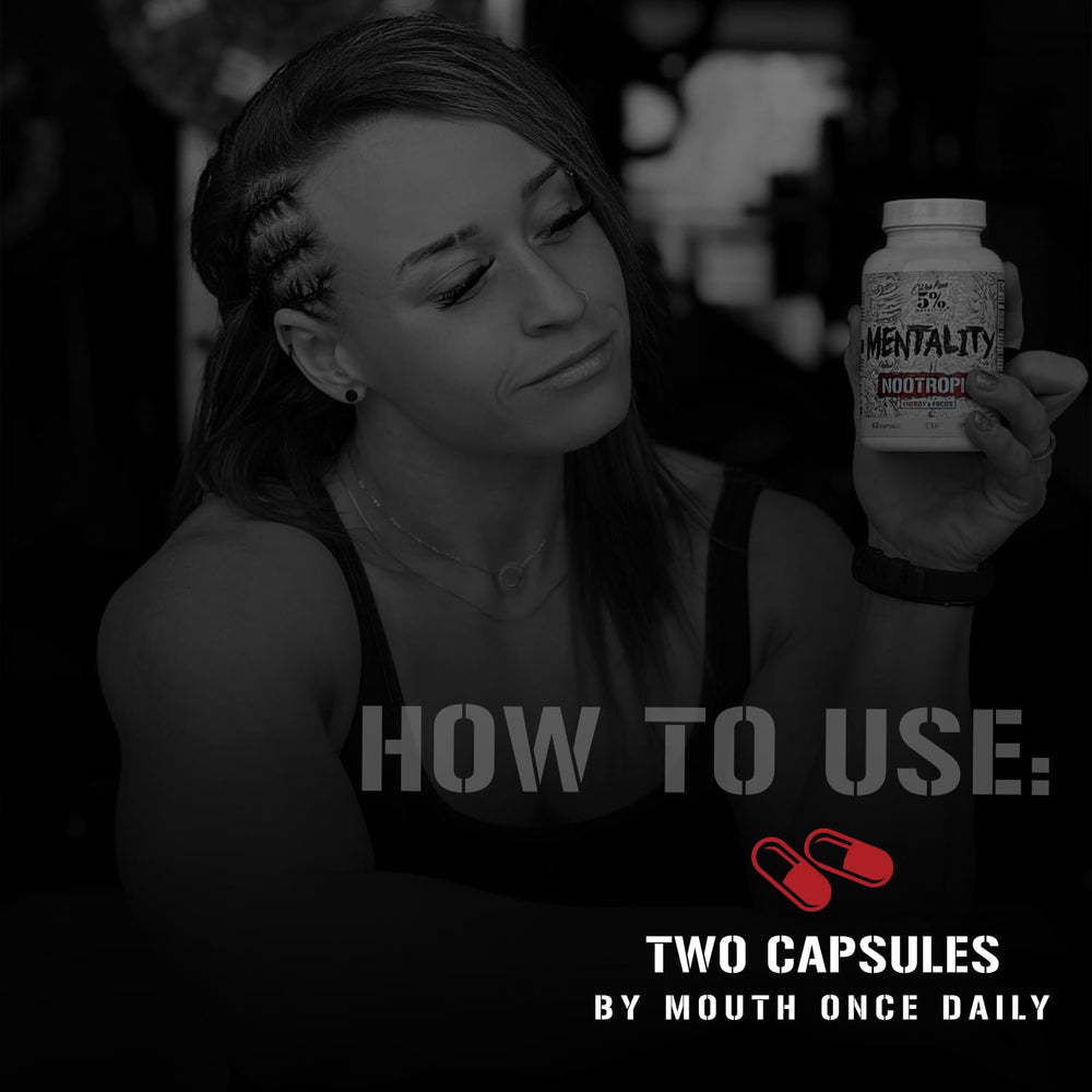 Close-up of Rich Piana Mentality ingredients like ginseng and ginkgo for focus