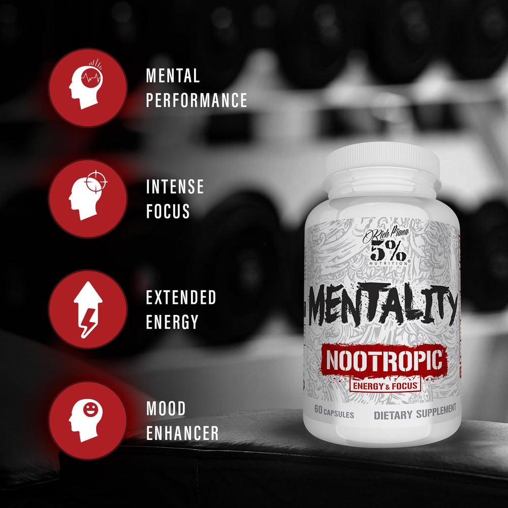 Close-up of Rich Piana Mentality label highlighting premium ingredients