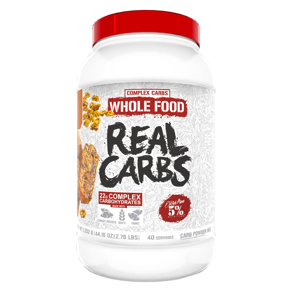 5% Nutrition Rich Piana Real Carbs Banana Nut Bread powder for steady energy