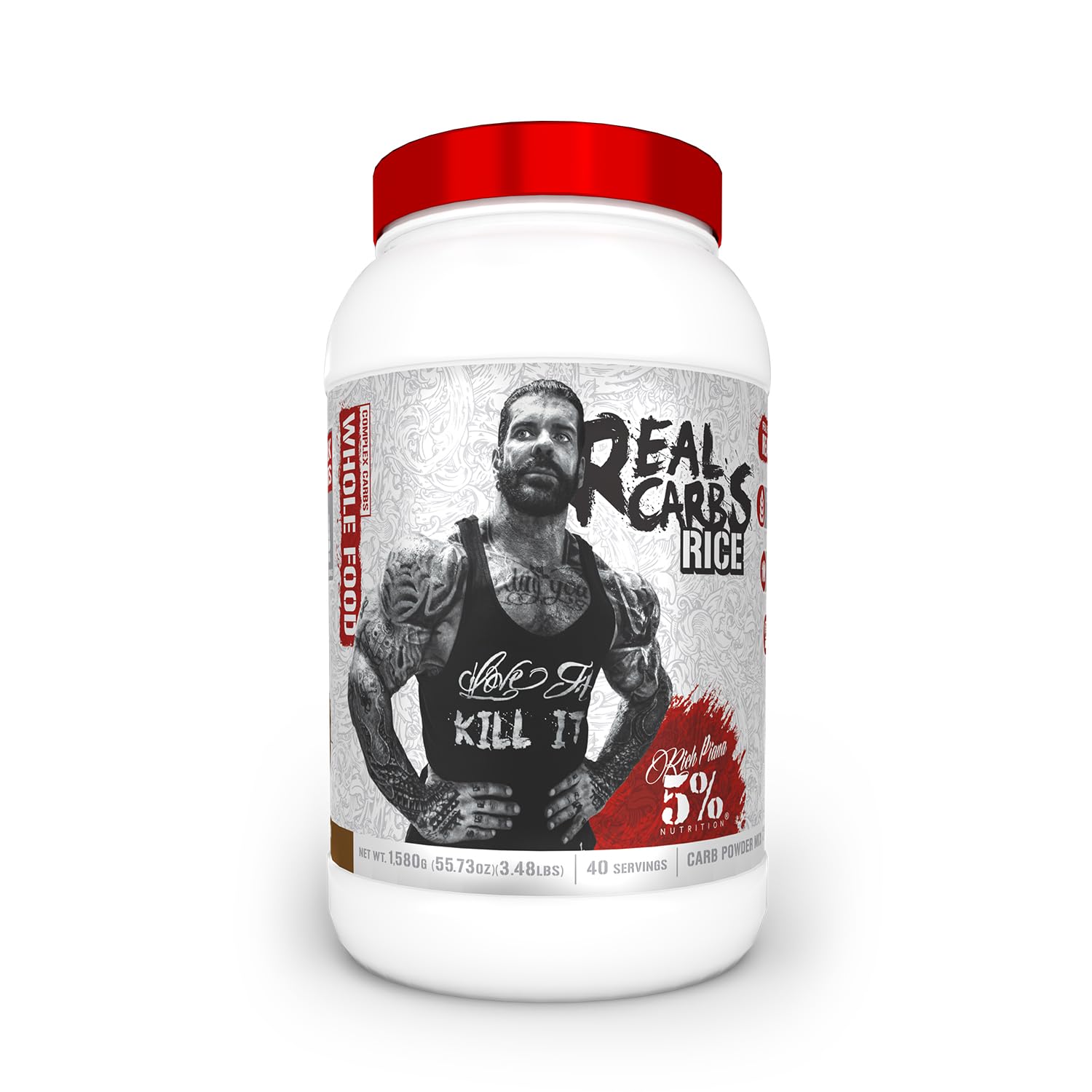 5% Nutrition Rich Piana Real Carbs Cocoa Heaven bowl showing real-food carbs for steady energy