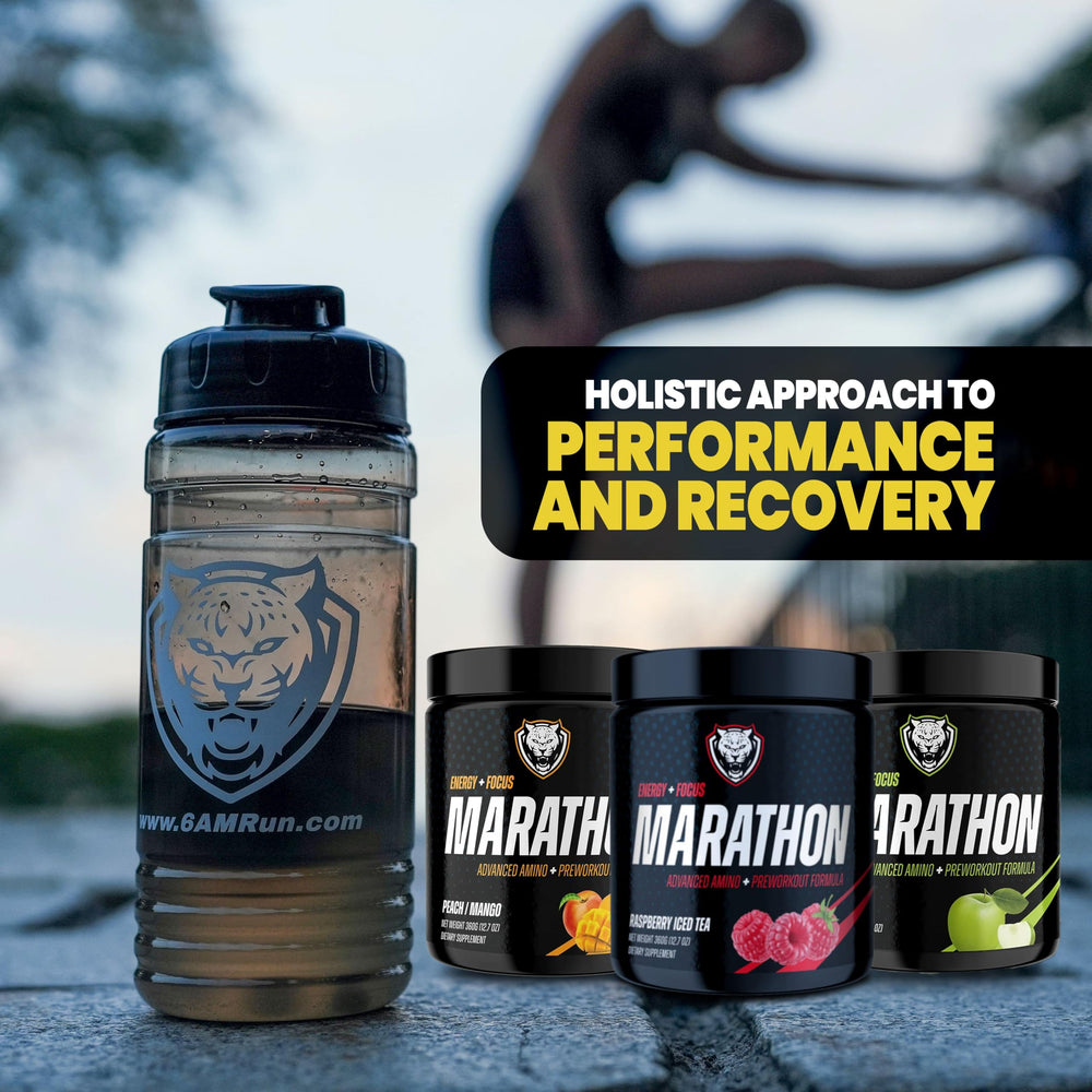 6AM Run Marathon runner prepping with pre-workout boost before session