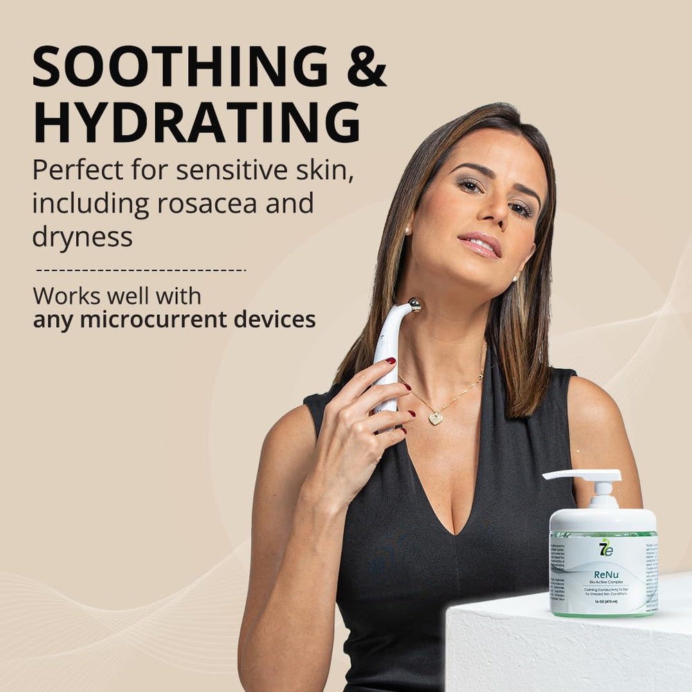 Application on the face using ReNu Conductive Gel for enhanced microcurrent delivery.