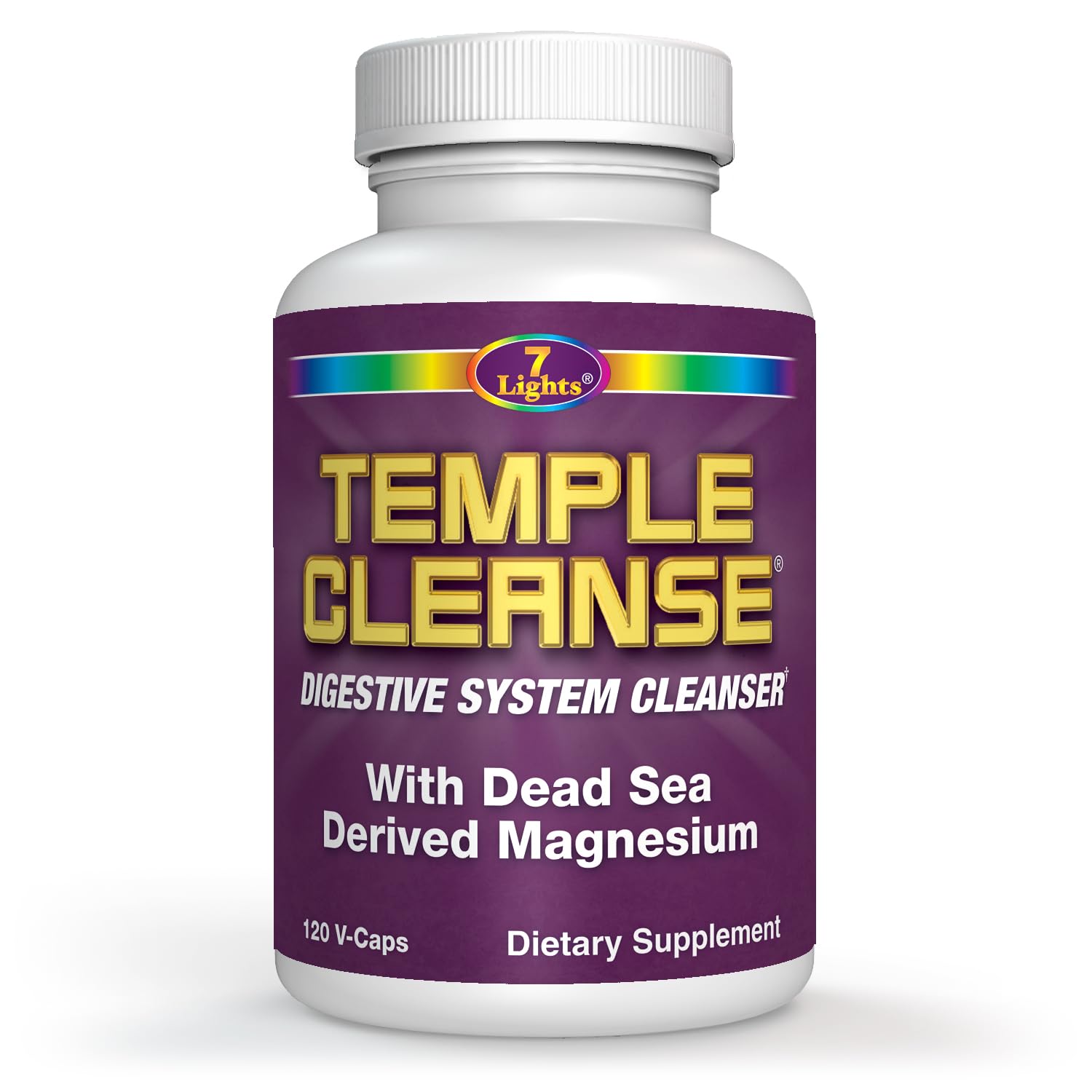 7 Lights Temple Cleanse bottle front showing vegan detox benefits for gentle digestion