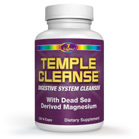 7 Lights Temple Cleanse bottle front showing vegan detox benefits for gentle digestion