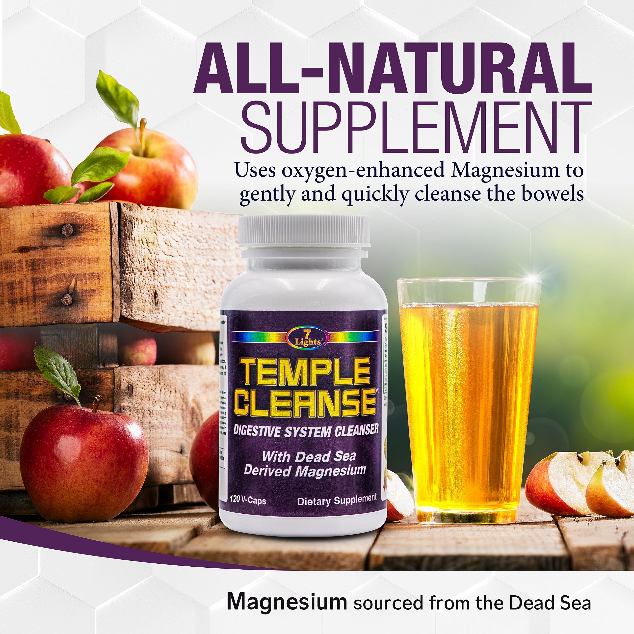 7 Lights Temple Cleanse bottle label highlighting Dead Sea magnesium