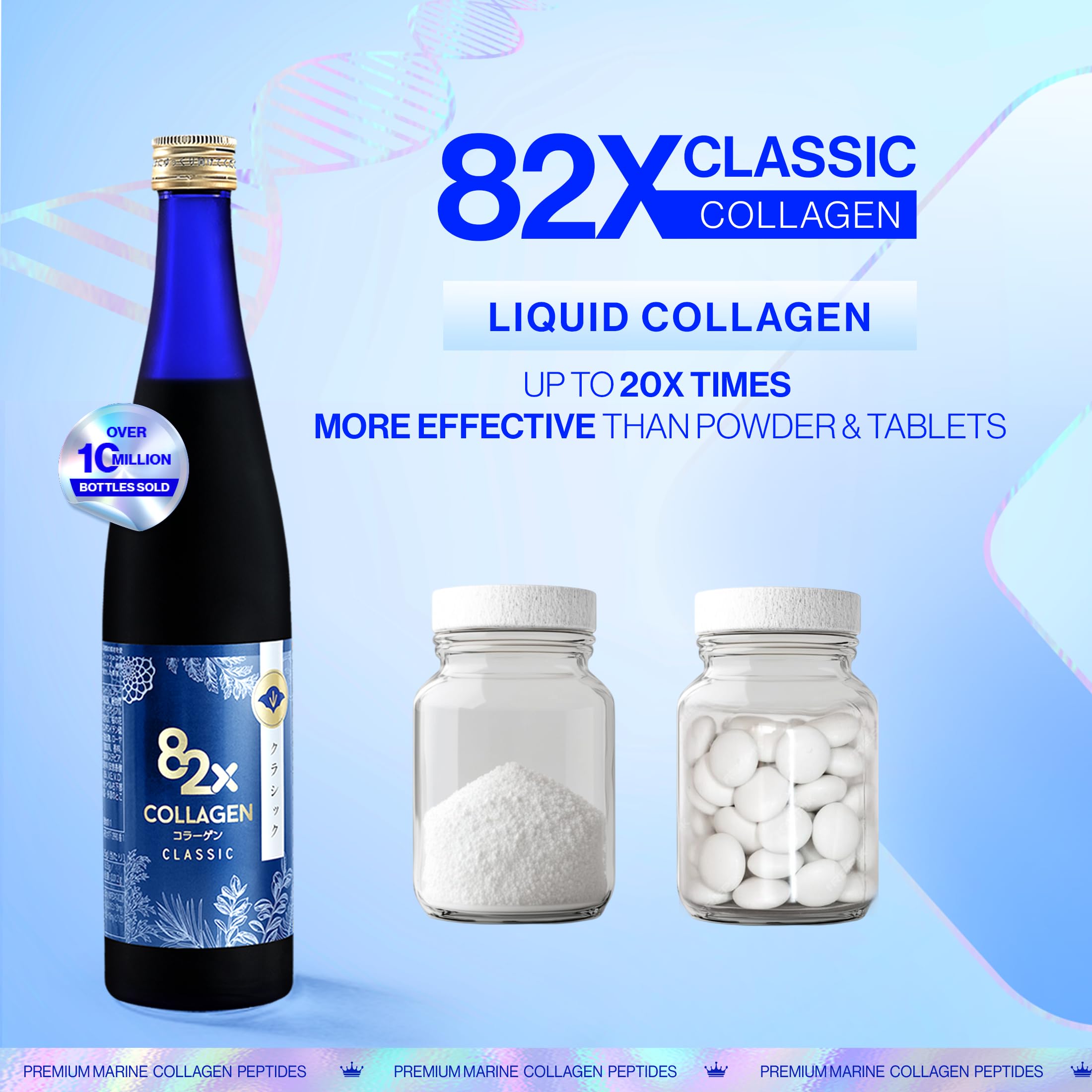 82X Classic Collagen label close-up emphasizes high marine collagen content.