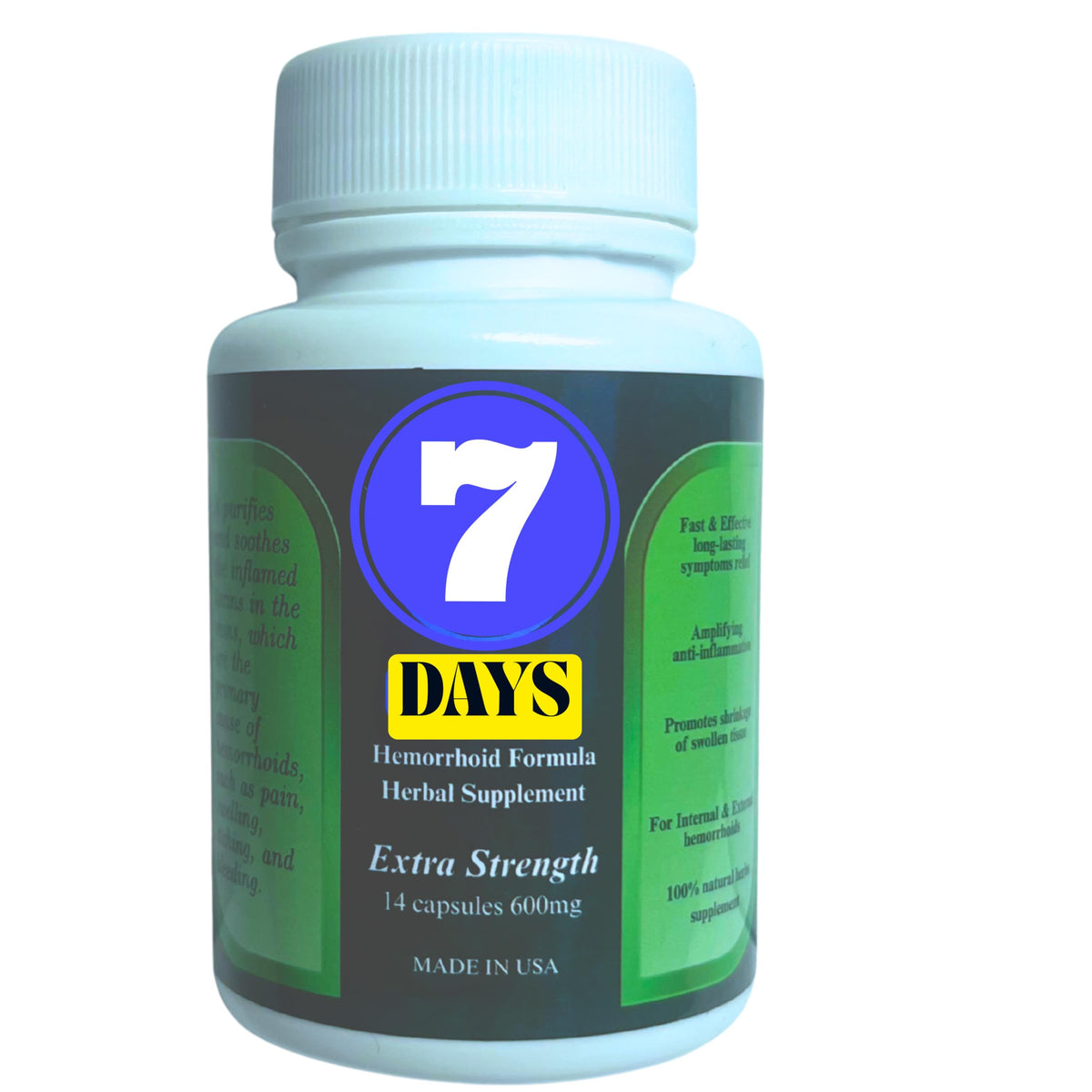 861 Herbs 7 Days Hemorrhoid Supplement bottle front for portable relief