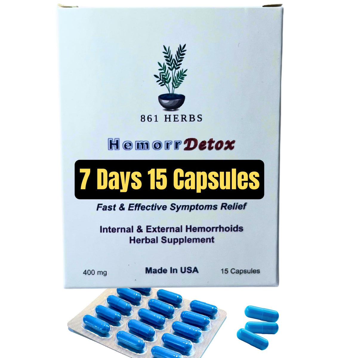 861 HERBS HemorrDetox bottle pour for natural relief