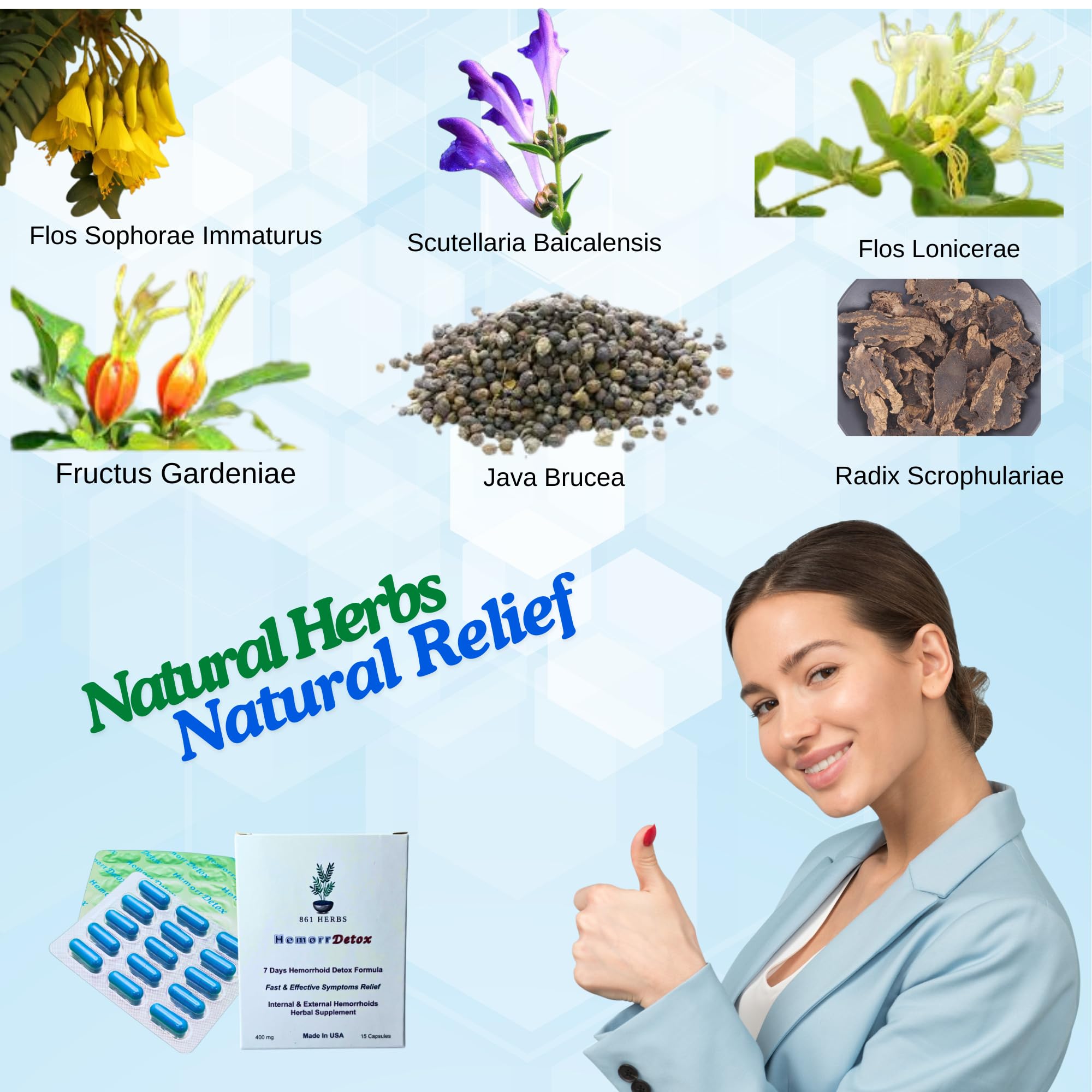 861 HERBS HemorrDetox packaging box with clear usage guide