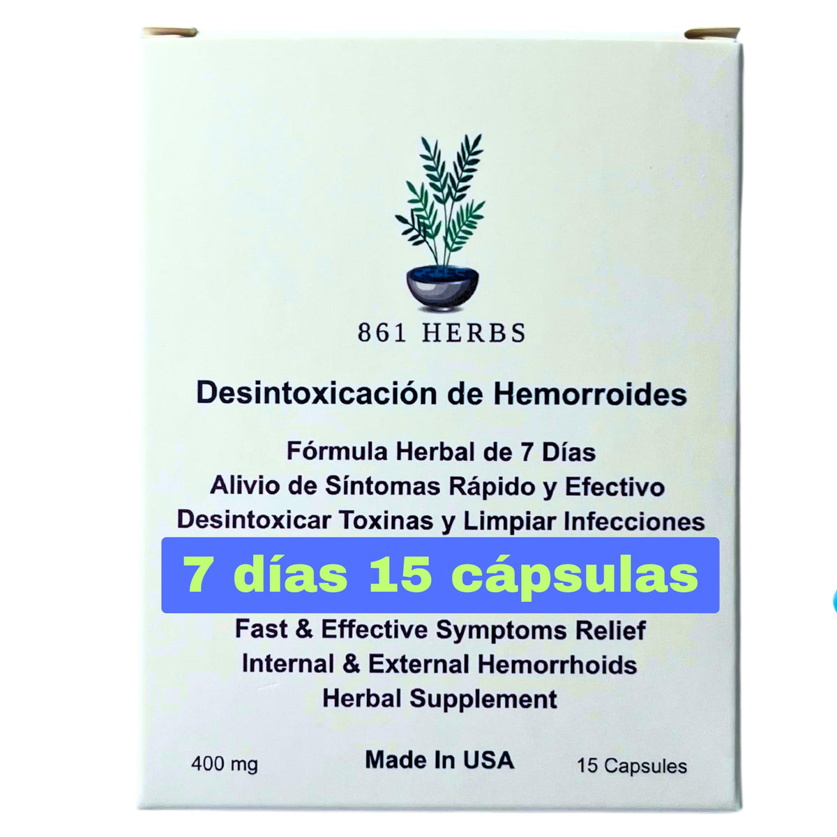 861 HERBS HemorrDetox bottle front view showing natural relief potential