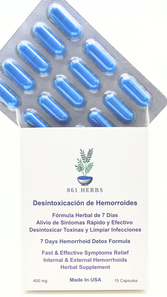 861 HERBS HemorrDetox packaging close-up highlighting herbal blend