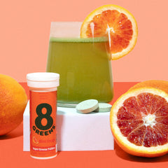 Organic plant-based blend label on 8Greens packaging.
