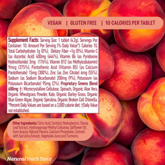 8Greens Peach flavor tablets closeup, inviting daily energy