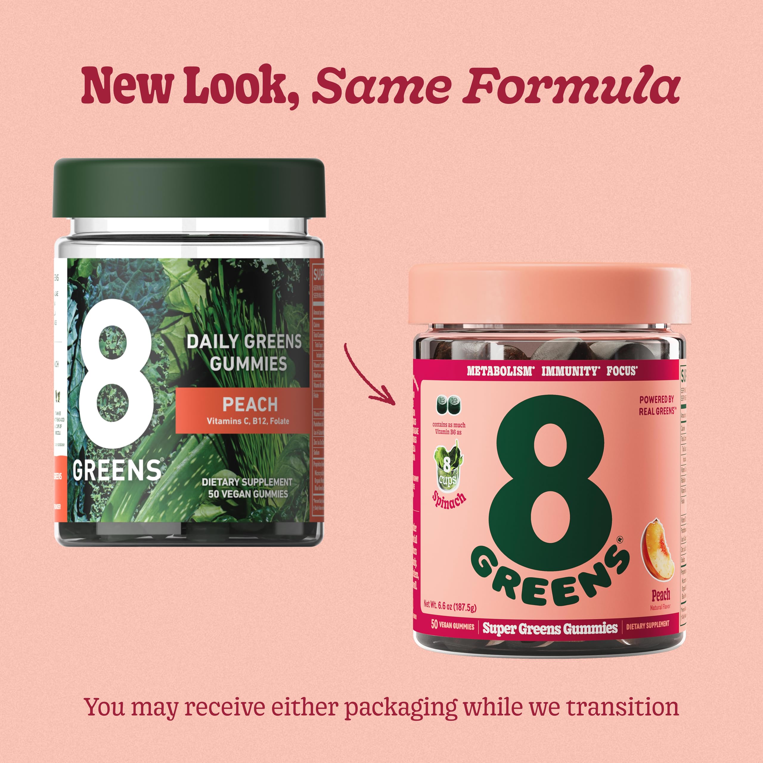 Closeup of 8Greens peach gummies highlighting fruity flavor and texture