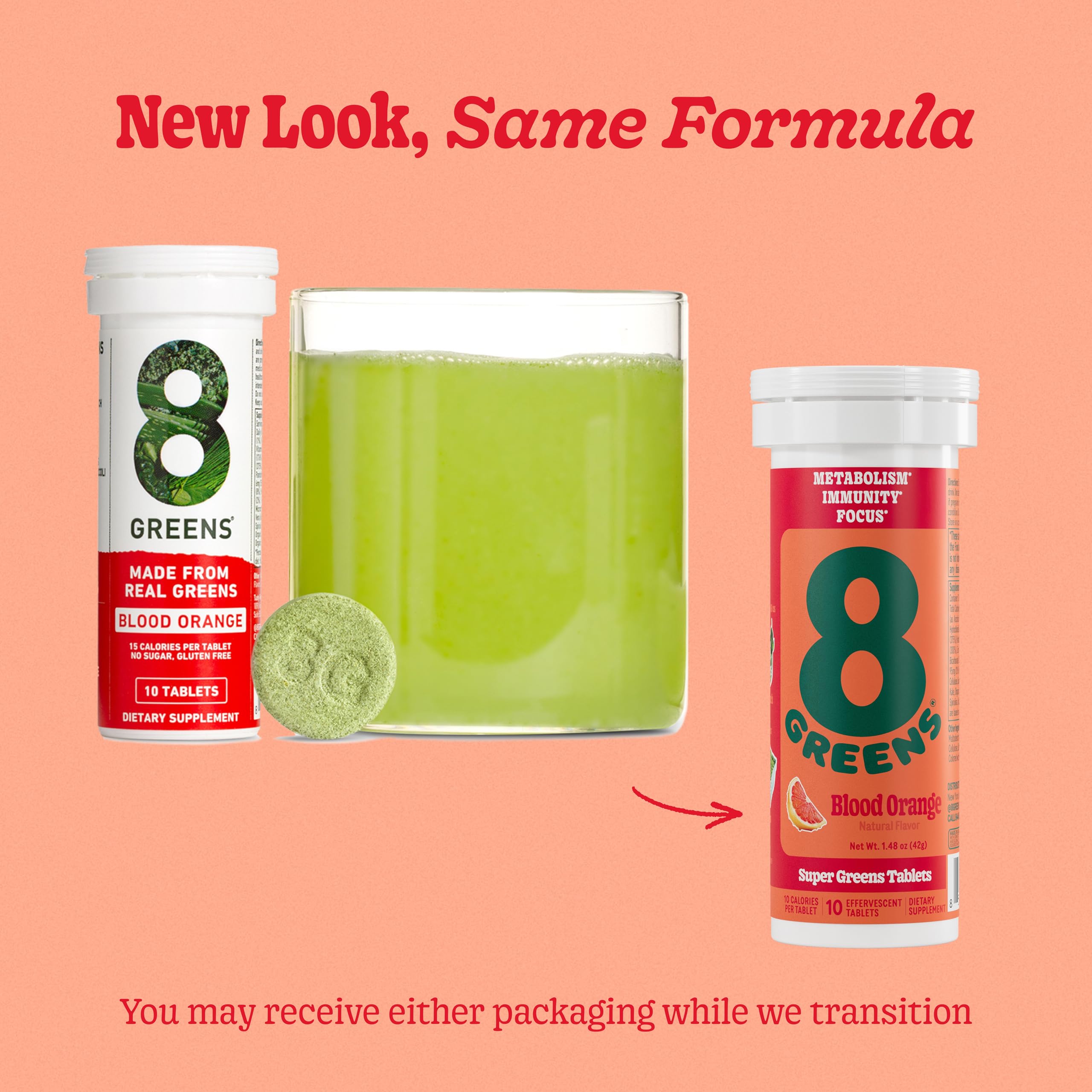 Serving glass with 8Greens beverage ready to drink.