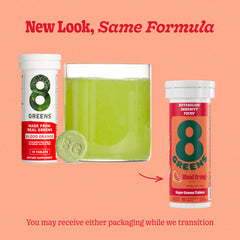 Serving glass with 8Greens beverage ready to drink.
