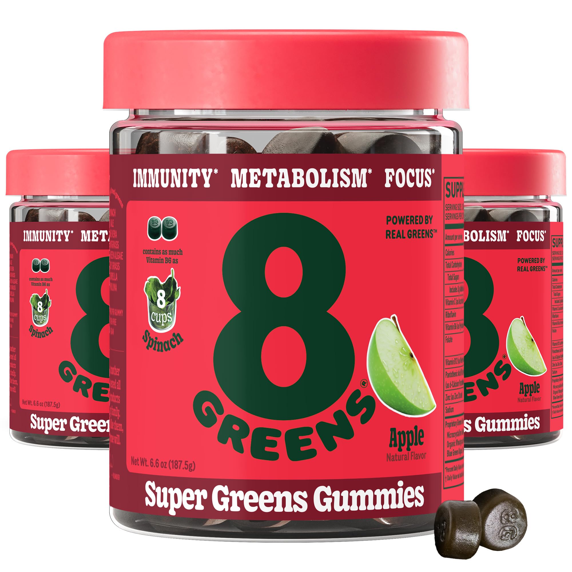 8Greens Supergreens Gummies bottle on counter for daily nutrition.