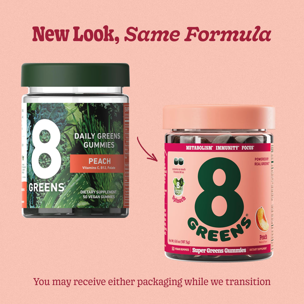 8Greens Supergreens Gummies closeup, Peach flavor makes daily greens enjoyable