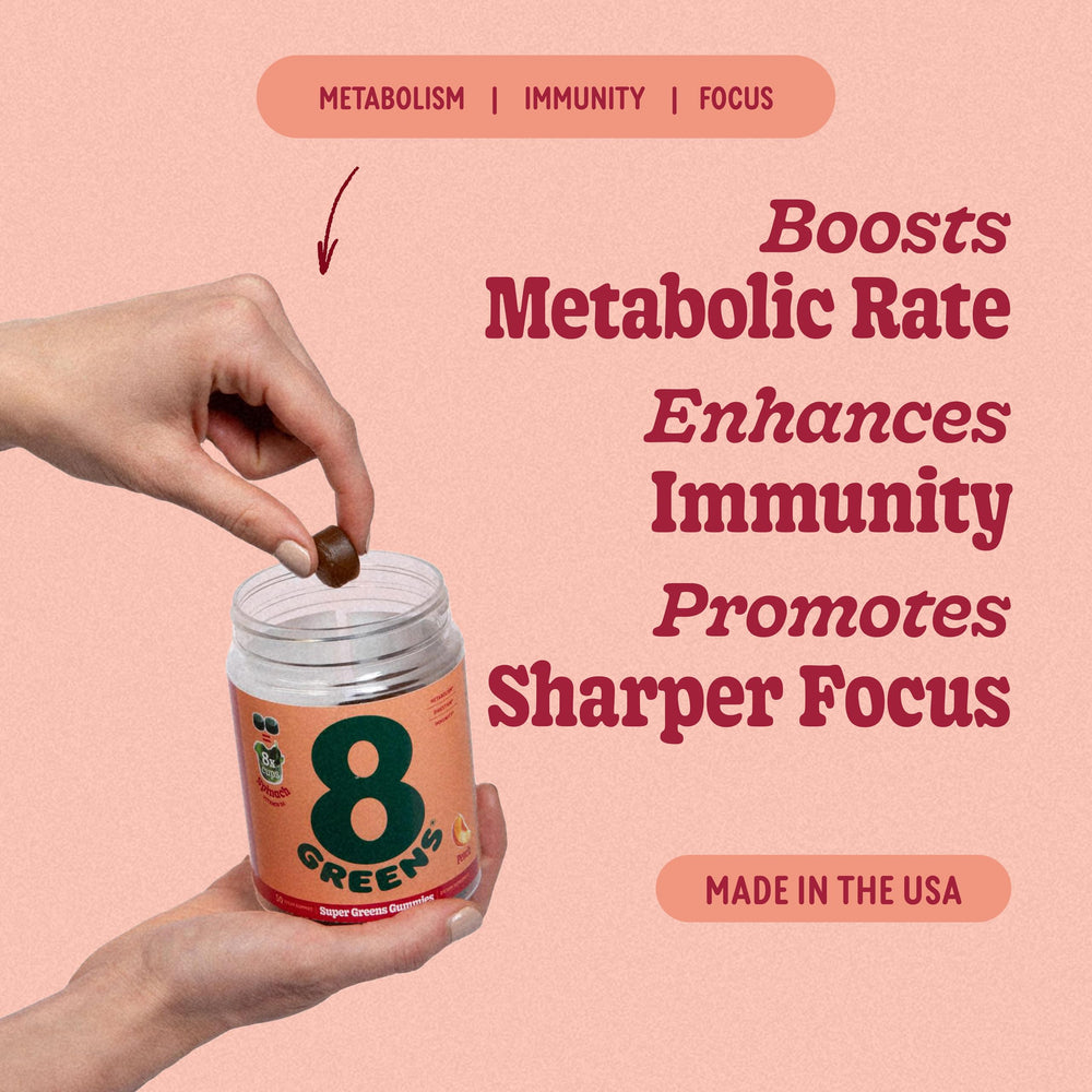 8Greens Supergreens Gummies ingredients include spinach, wheatgrass and spirulina