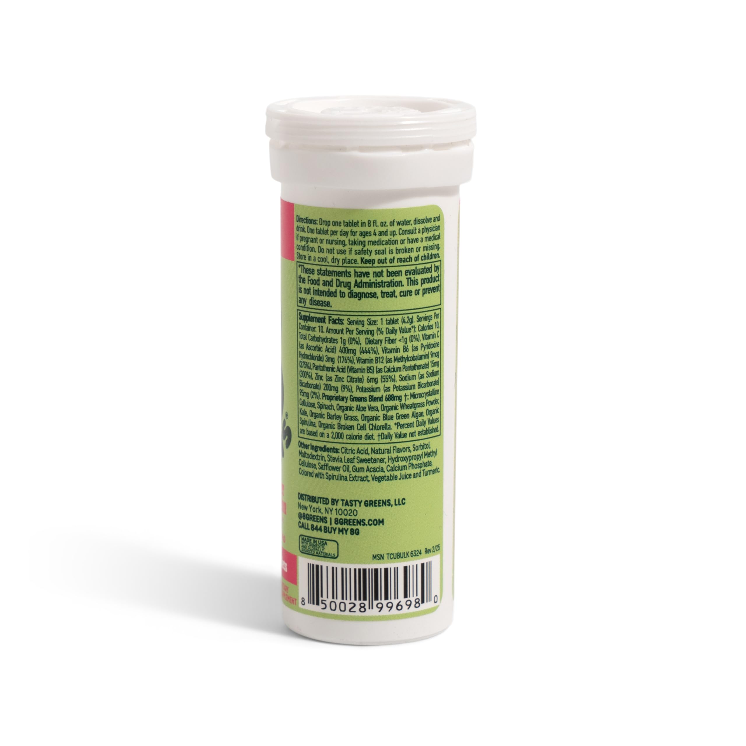 8Greens Supergreens ingredients featuring spinach, wheatgrass and spirulina