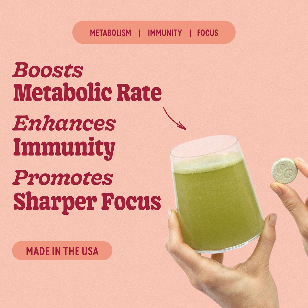 8Greens Supergreens tablets bottle closeup, easy on-the-go wellness