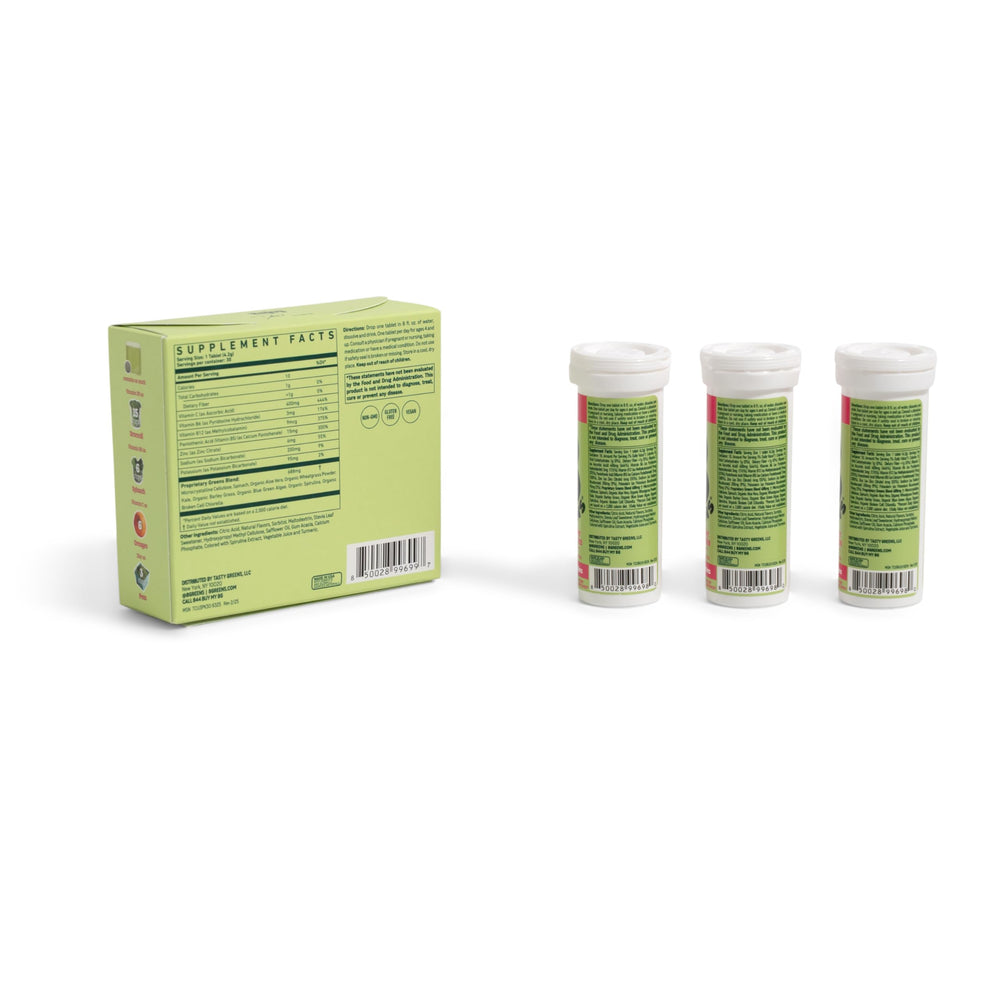 8Greens Supergreens tablets bottle open showing convenient daily dose for focus