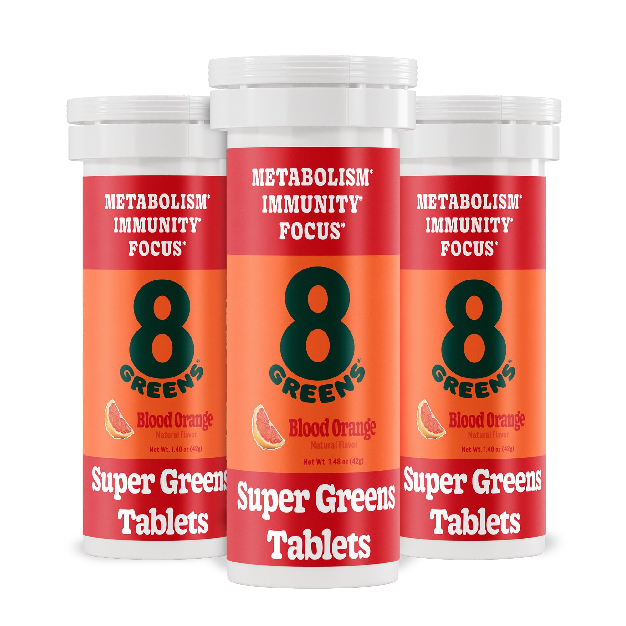 8Greens Supergreens tablets in a bottle for easy daily greens.